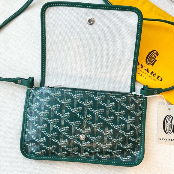 💚 NEW! 2025 GOYARD Plumet Pocket Canvas Leather Crossbody Bag / Green - Picture 10 of 13